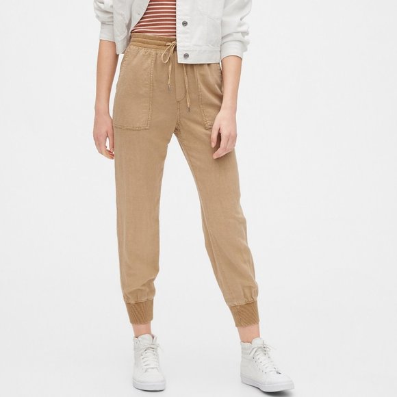 GAP Pants - Gap Linen Cotton Utility Joggers Medium Khaki Beige Tan High Rise Pants Cropped